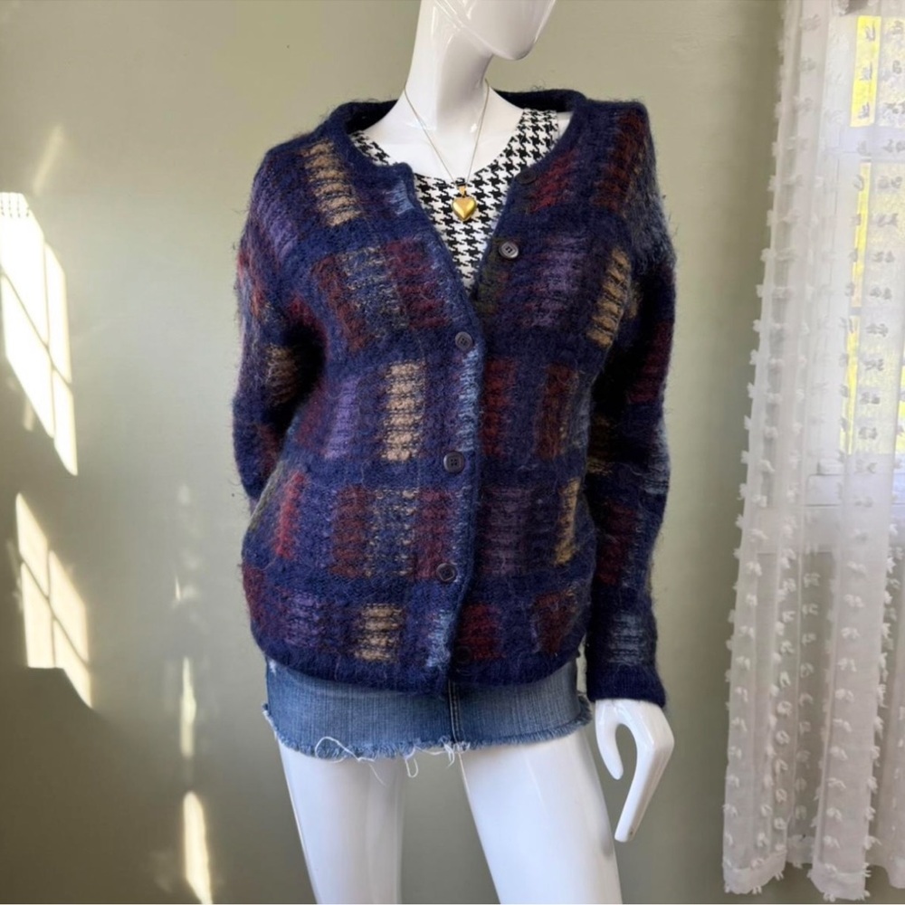 Vintage‎ Le Moda Mohair Blend Plaid Cardigan – Medium